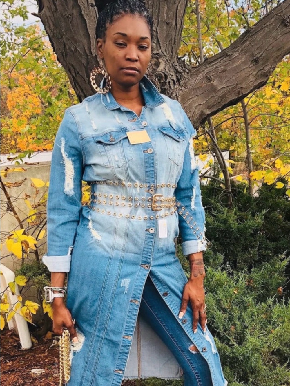 Aphrodite Light Blue Distressed Denim Maxi Jacket Dress Medium
